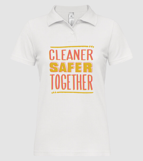 Cleaner Safer Together model alb pe tricou