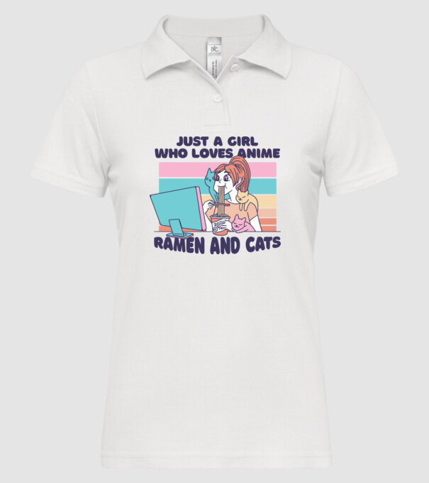 Doar o fată căreia îi place Anime, Ramen și pisicile model alb pe tricou