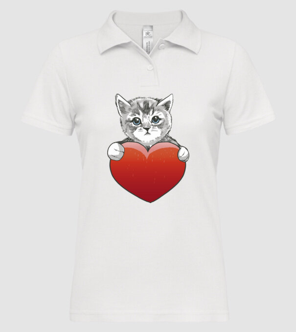 Pisicuță drăguță cu Inimă model alb pe tricou