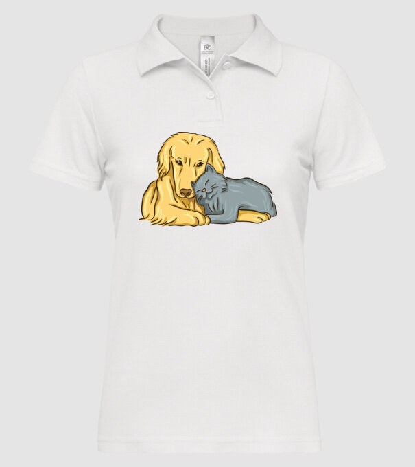 câine pisică drăguță împreună model alb pe tricou