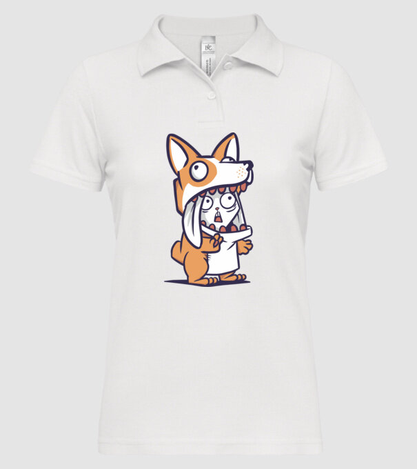 Iepuraș drăguț în costum Corgi model alb pe tricou