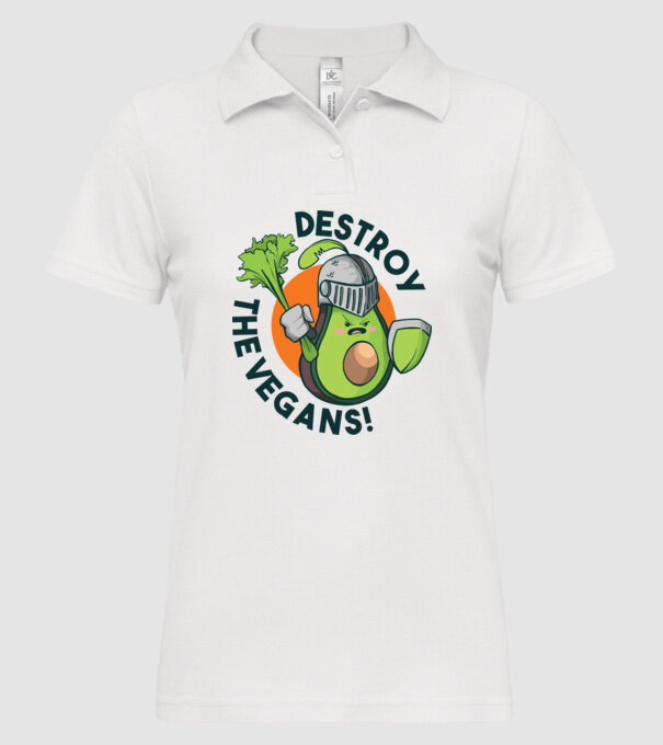 Destroy the Vegans - tricou amuzant războinic Avocado model alb pe tricou