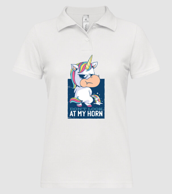 'Don''t look at my horn tricou amuzant unicorn' model alb pe tricou