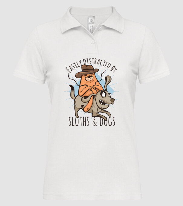 Easily Distracted by Sloths & Dogs model alb pe tricou