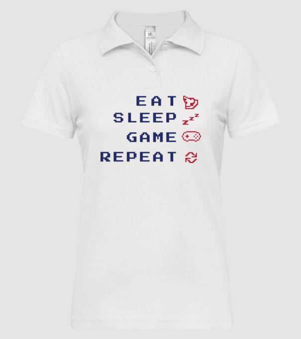 Eat Sleep Game Repeat model alb pe tricou