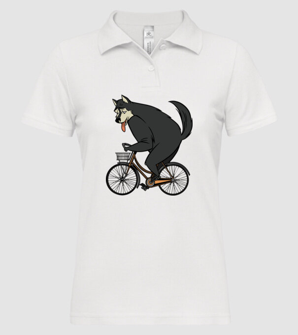Lup pe bicicletă model alb pe tricou