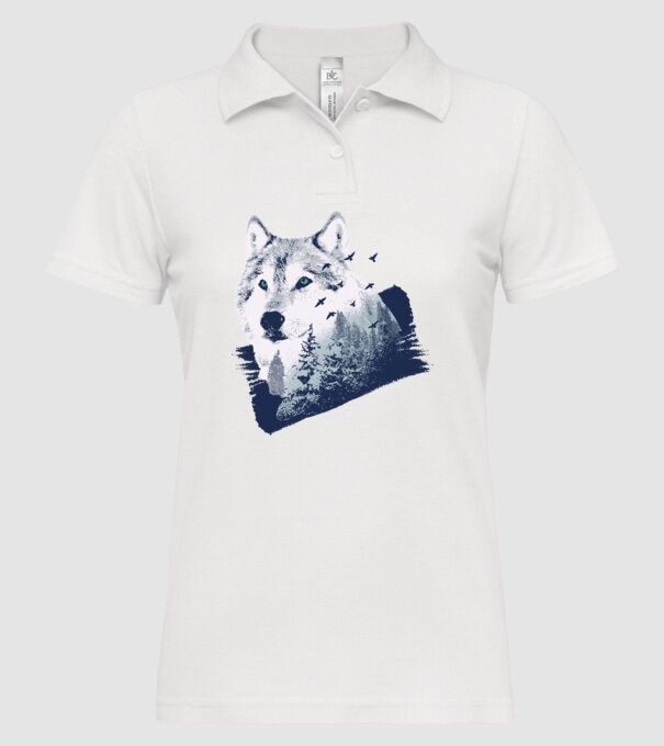 Tricou design Pădure Lup model alb pe tricou