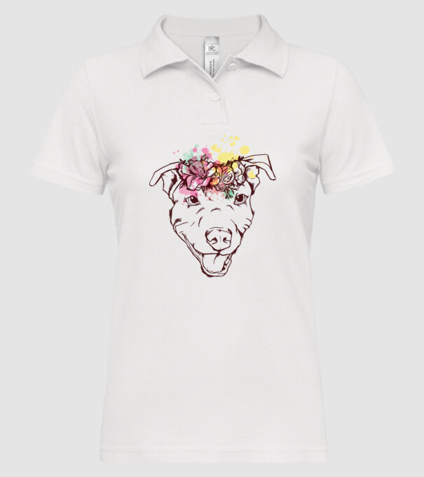 Floral Pitbull model alb pe tricou