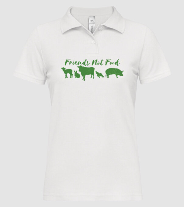Friends Not Food Vegan model alb pe tricou