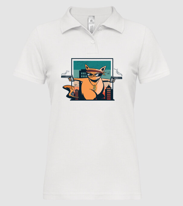 Pisică Gangster model alb pe tricou