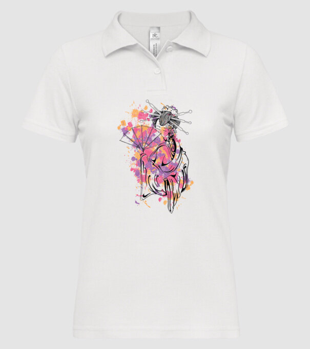Geisha cu evantai model alb pe tricou