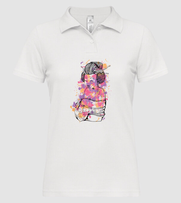Geisha colorată model alb pe tricou
