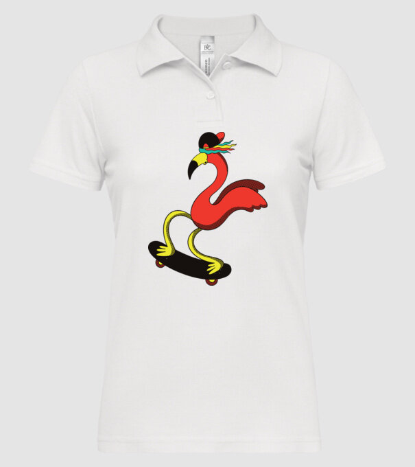 Flamingo Skateboarder model alb pe tricou