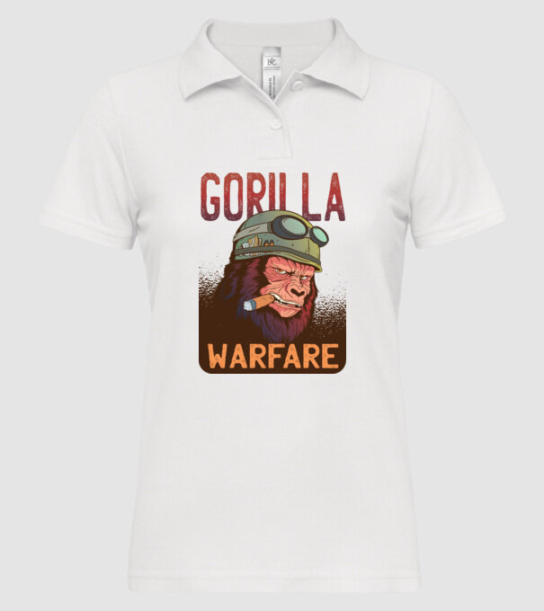Gorilla Warfare model alb pe tricou