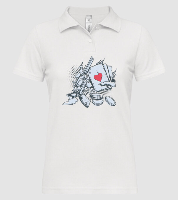 Gun with Cards model alb pe tricou