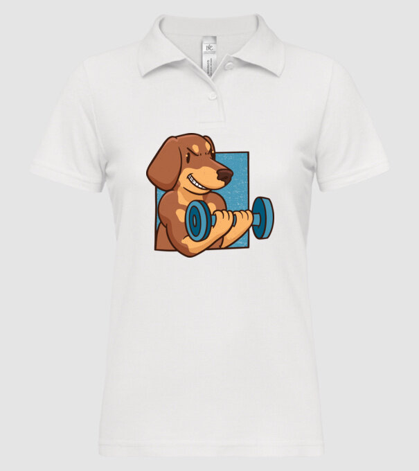 Teckel body builder model alb pe tricou