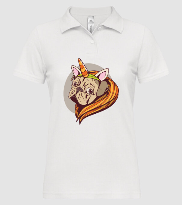 Halloween Mops în costum de Unicorn model alb pe tricou