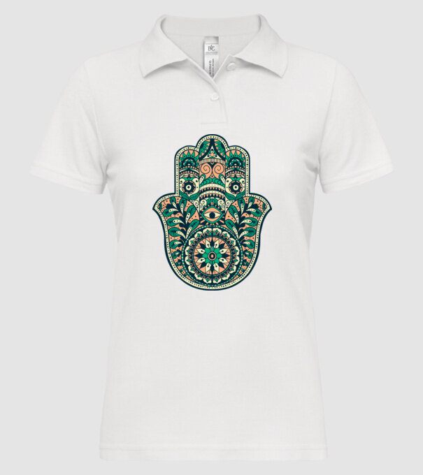 Mână Hamza - Mâna lui Dumnezeu Mandala model alb pe tricou