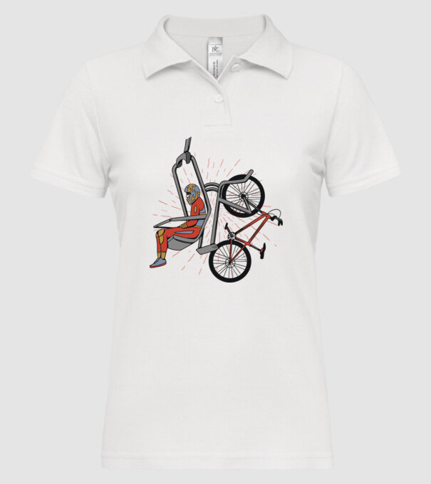 Biciclist montain bike pe teleferic model alb pe tricou
