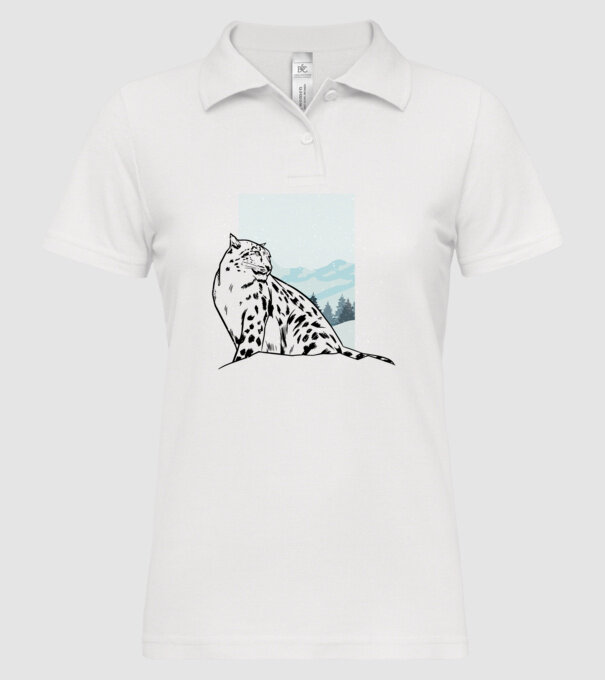 Leopard de zăpadă pisică mare model alb pe tricou