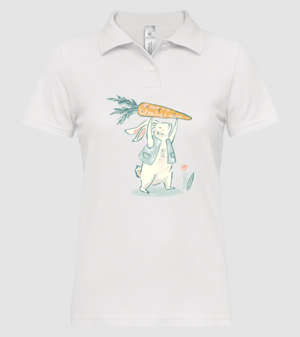 Iepuraș de Paște cu morcov model alb pe tricou