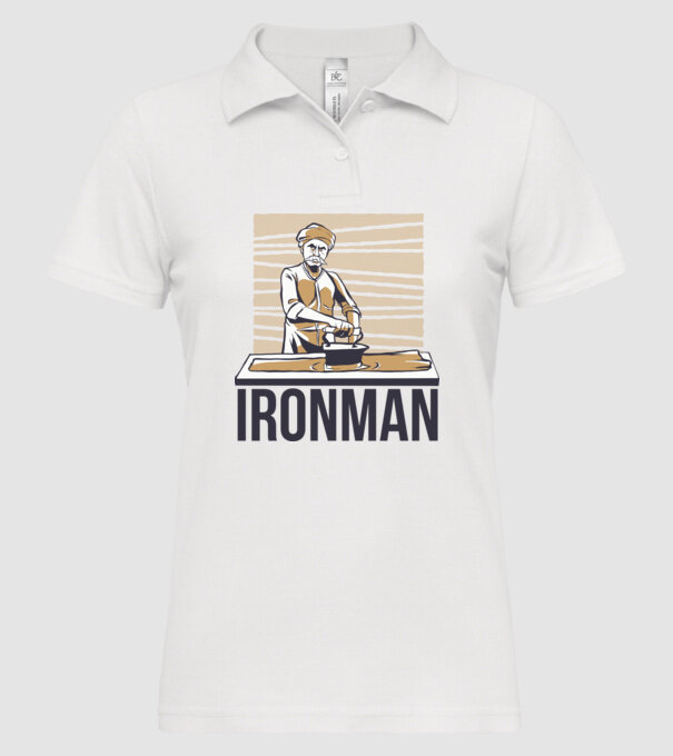 Ironman Om care calcă (montează metal) model alb pe tricou