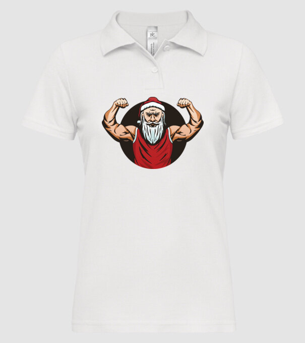 Moș Crăciun musculos model alb pe tricou