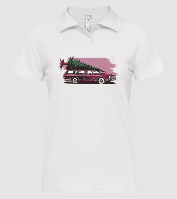 Pom de Crăciun cu mașină Retro tricou model alb pe tricou