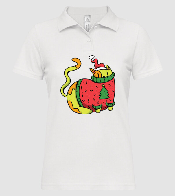 Pisică de Crăciun model alb pe tricou