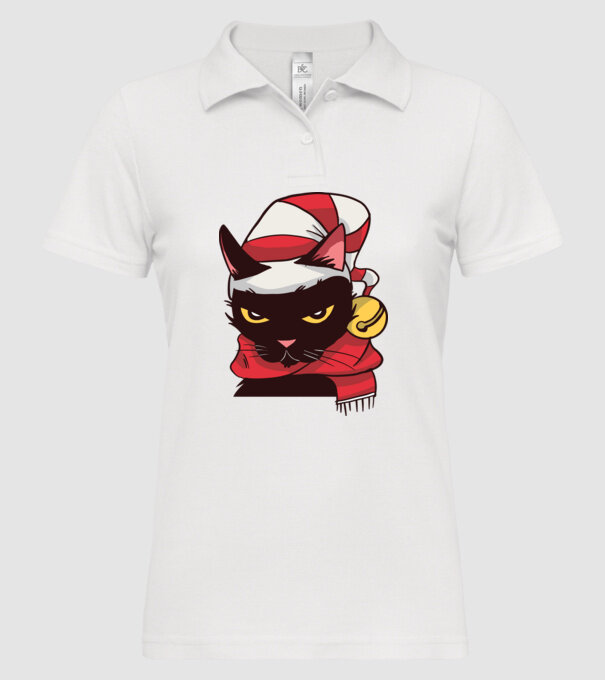 Pisică de Crăciun model alb pe tricou