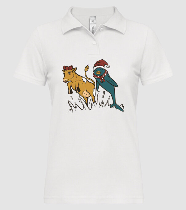Delfin și Vacă de Crăciun model alb pe tricou
