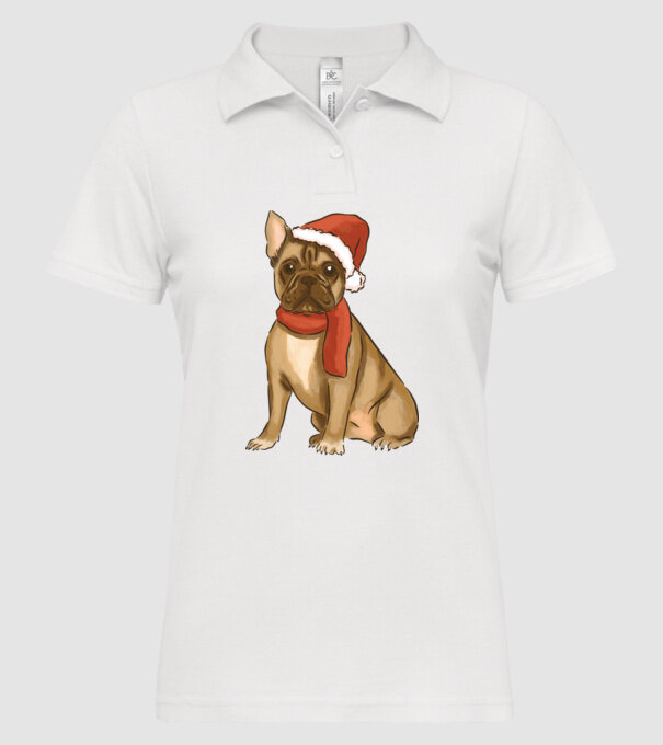 Bulldog francez de Crăciun model alb pe tricou