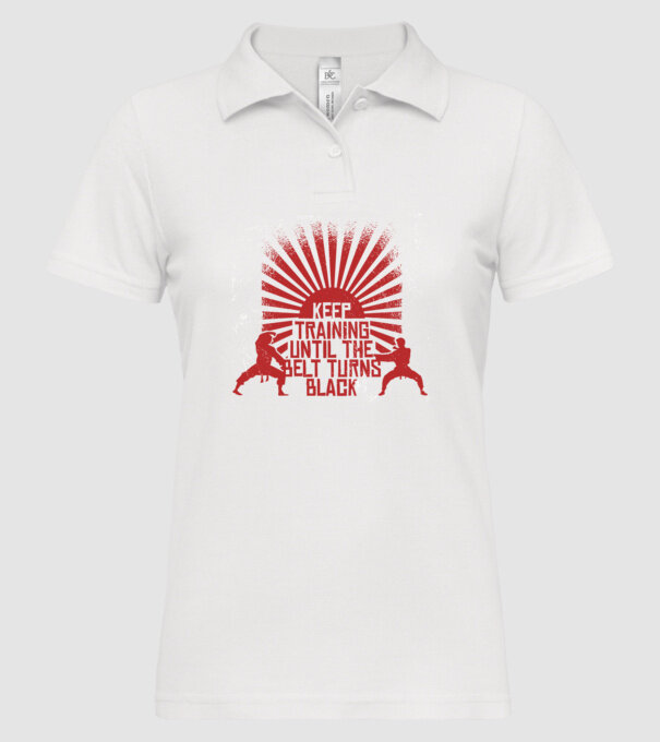Keep Training until the Belt turns black model alb pe tricou