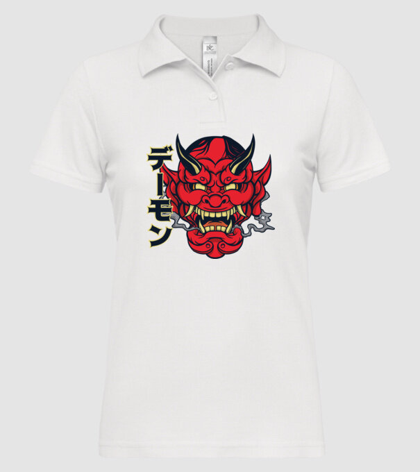 Mască demon chinez model alb pe tricou