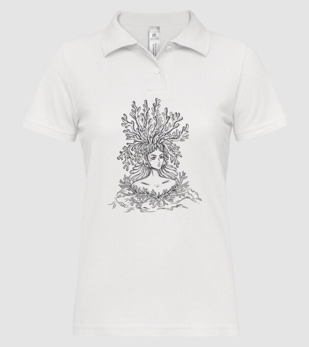 Cap de femeie Coral model alb pe tricou