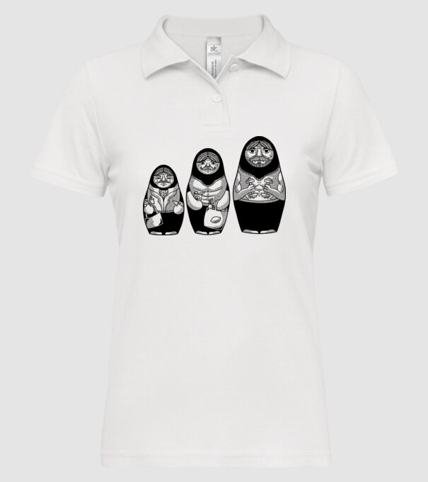 Păpuși Mamushka model alb pe tricou