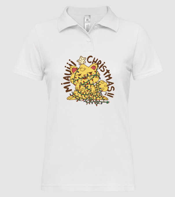 Miauiii Crăciun cu pisică model alb pe tricou