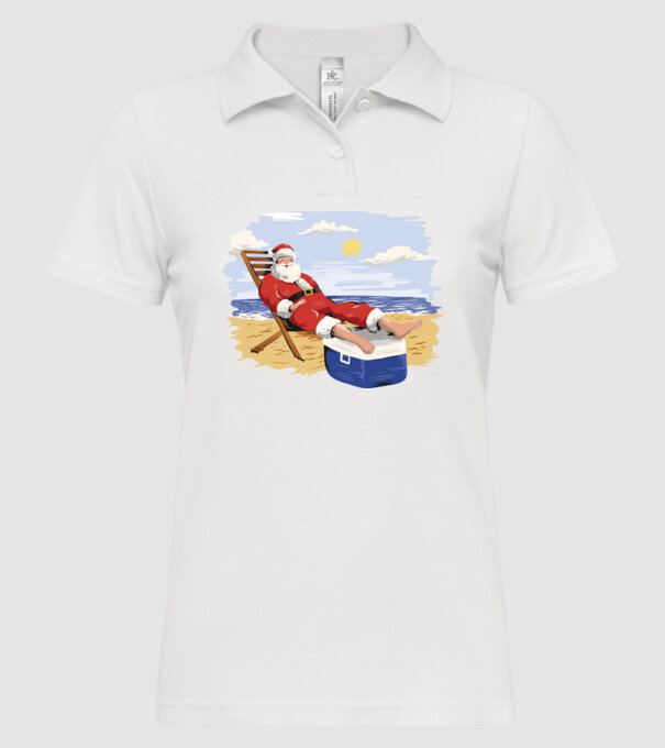 Moș Crăciun În vacanță model alb pe tricou