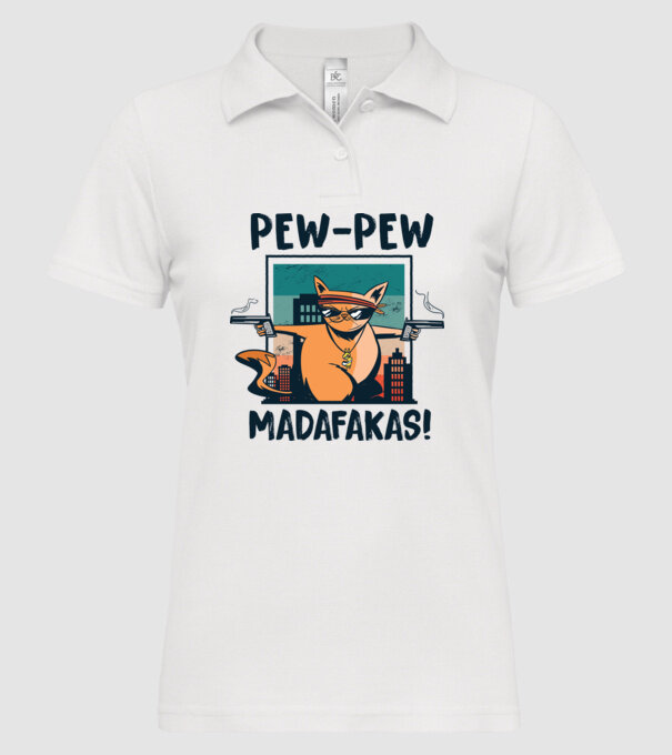 Pew Pew Pew Madafakas Pisică dark model alb pe tricou