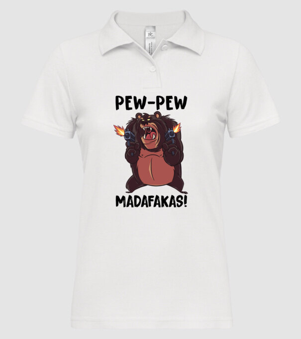 Pew Pew Pew Madafakas Urs alb model alb pe tricou