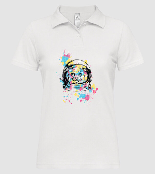 Space Cat model alb pe tricou