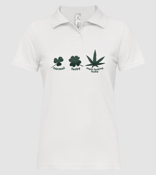 Super F*cking Lucky Cannabis model alb pe tricou