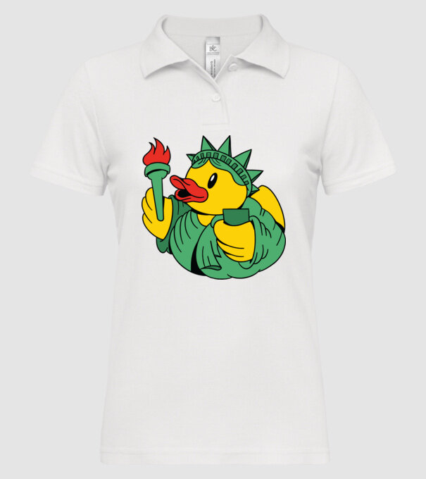 Rățușcă de cauciuc Statuia Libertății model alb pe tricou