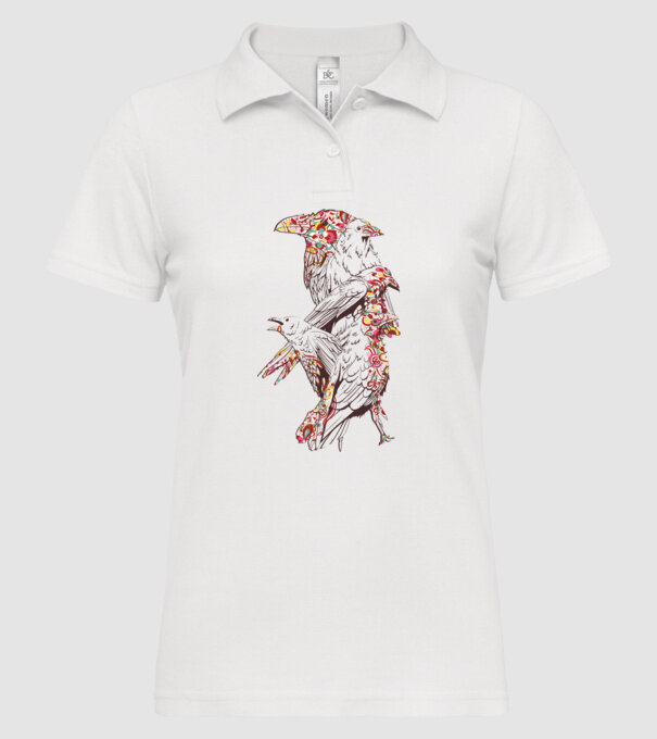 Păsări colorate model alb pe tricou