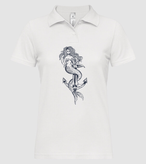 Ancoră sirenă model alb pe tricou