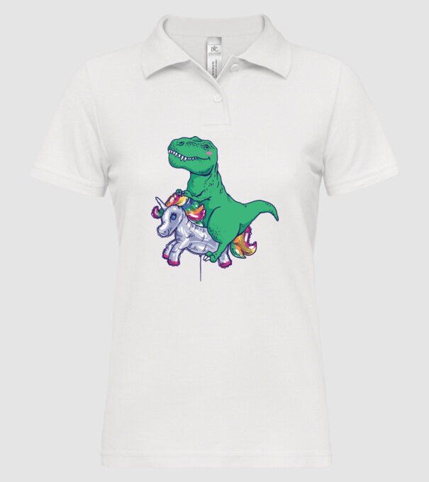 T-rex pe Unicorn balon model alb pe tricou