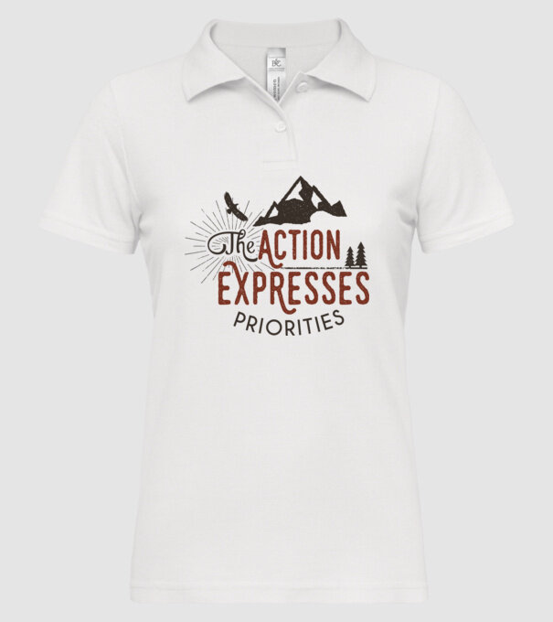 The action expresses priorities model alb pe tricou