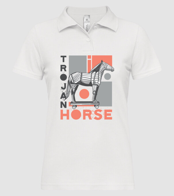Cal troian model alb pe tricou