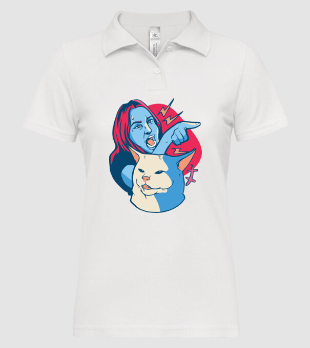 Meme pisică urlătoare model alb pe tricou