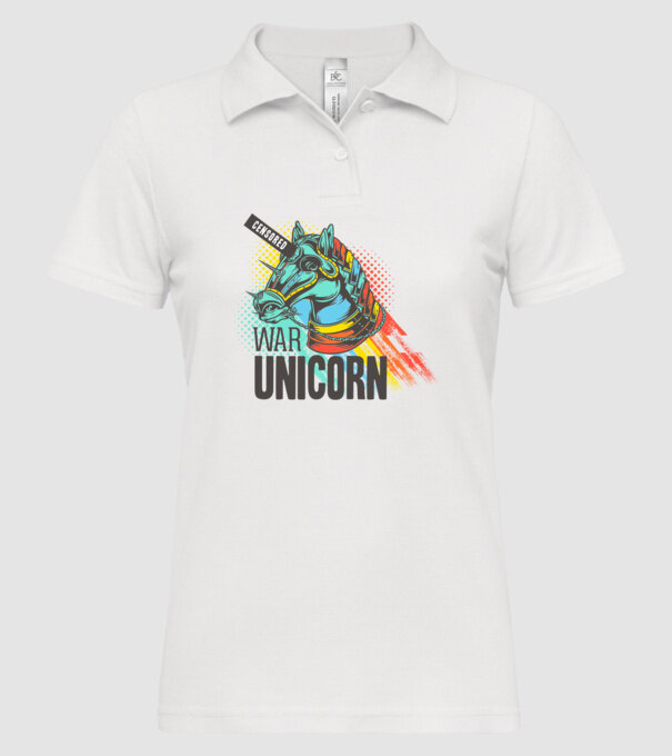 War Unicorn model alb pe tricou